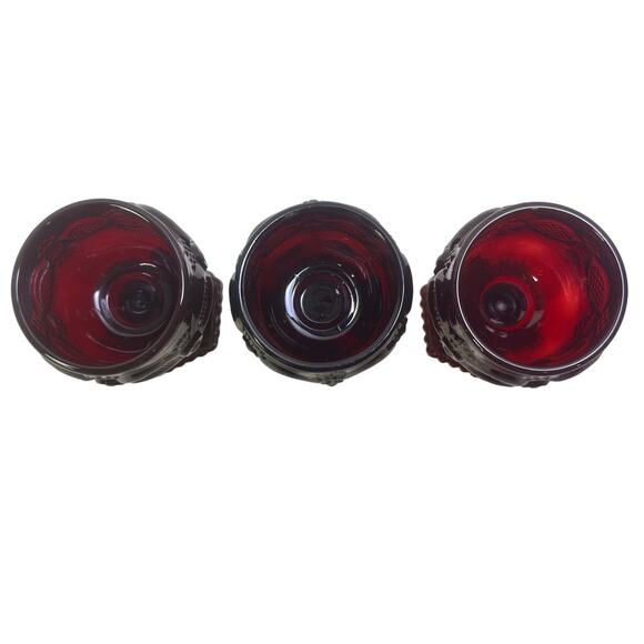Avon Cape Cod Ruby Red 4-1/2" Sherry Wine Footed Glasses Set of 3 - Picture 3 of 4